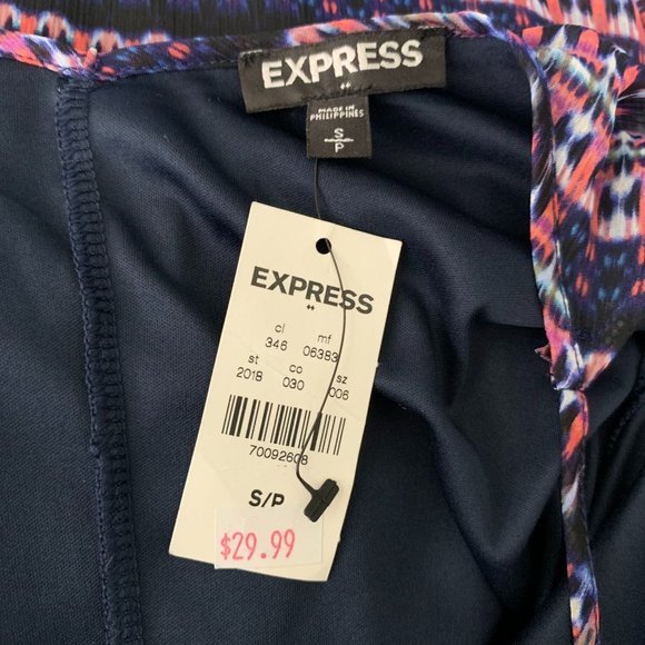 Express Sleeveless Mini Swing Dress S Blue Pink Striped Chiffon Lined NEW - Picture 6 of 6